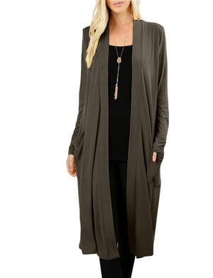 CLASSIC LONG SLEEVE KNEE LENGTH OPEN FRONT SIDE POCKETS CARDIGAN NEWJ1441 PLUS