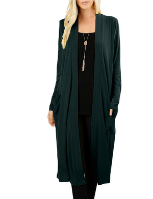 CLASSIC LONG SLEEVE KNEE LENGTH OPEN FRONT SIDE POCKETS CARDIGAN NEWJ1441 PLUS