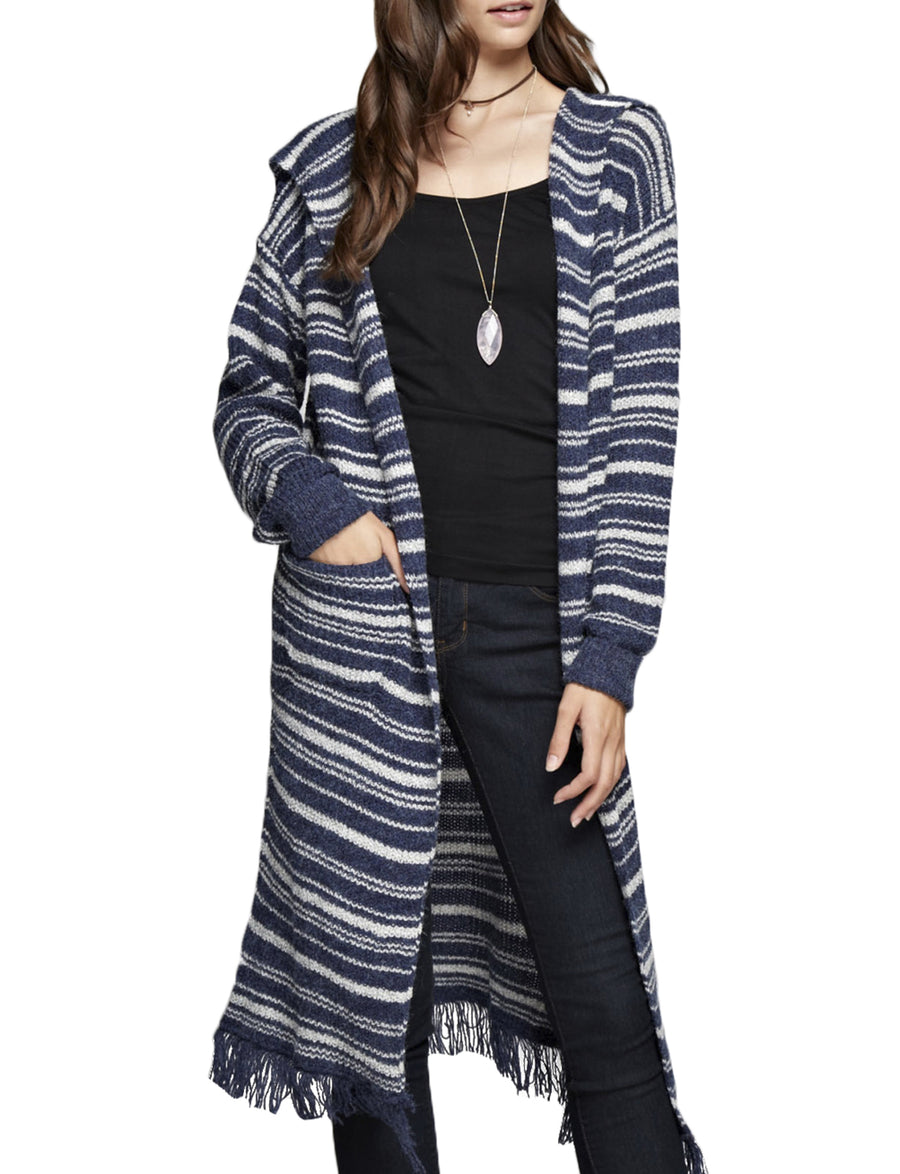 STRIPED HOODIE LIGHT WEIGHT LONG CARDIGAN NEWJ195 