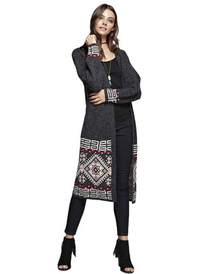 PRINT HEM LINE PATTERNED LONG CARDIGAN NEWJ197 