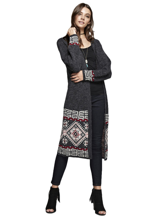 PRINT HEM LINE PATTERNED LONG CARDIGAN NEWJ197