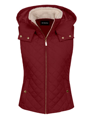 QUILTED FAUX SHEARLING PADDING HOODIE VEST