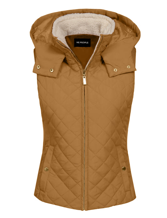LIGHT WEIGHT QUILTED FUR ZIP VESTS NEWJ201