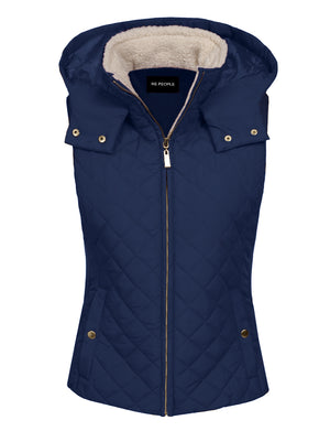 QUILTED FAUX SHEARLING PADDING HOODIE VEST