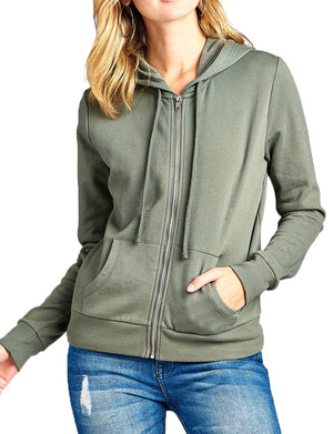 BASIC LONG SLEEVE PULLOVER BRUSHED ZIP-UP HOODIE FLEECE JACKET NEWJ204 