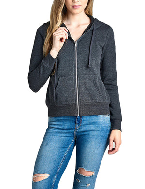 BASIC LONG SLEEVE PULLOVER BRUSHED ZIP-UP HOODIE FLEECE JACKET NEWJ204 