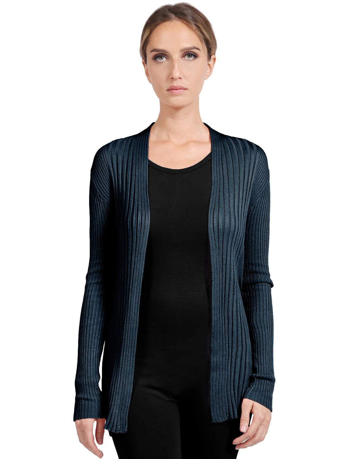 BASIC LONG SLEEVE OPEN FRONT RIBBED KNIT CARDIGAN NEWJ2050 