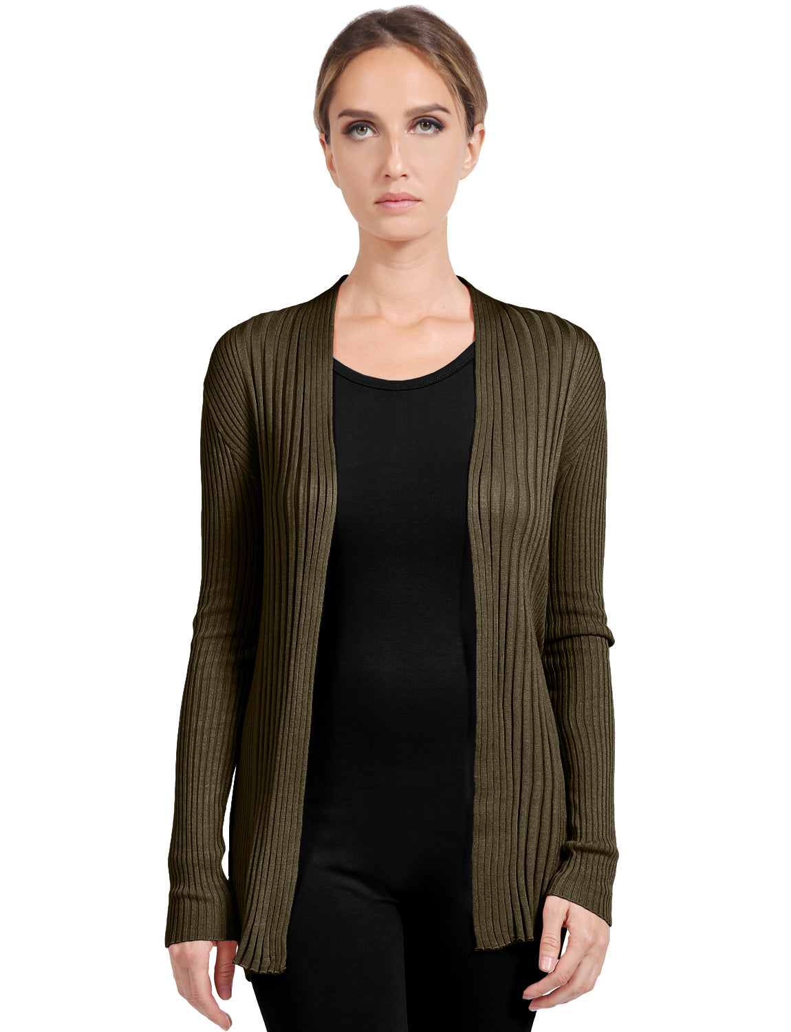 BASIC LONG SLEEVE OPEN FRONT RIBBED KNIT CARDIGAN NEWJ2050 