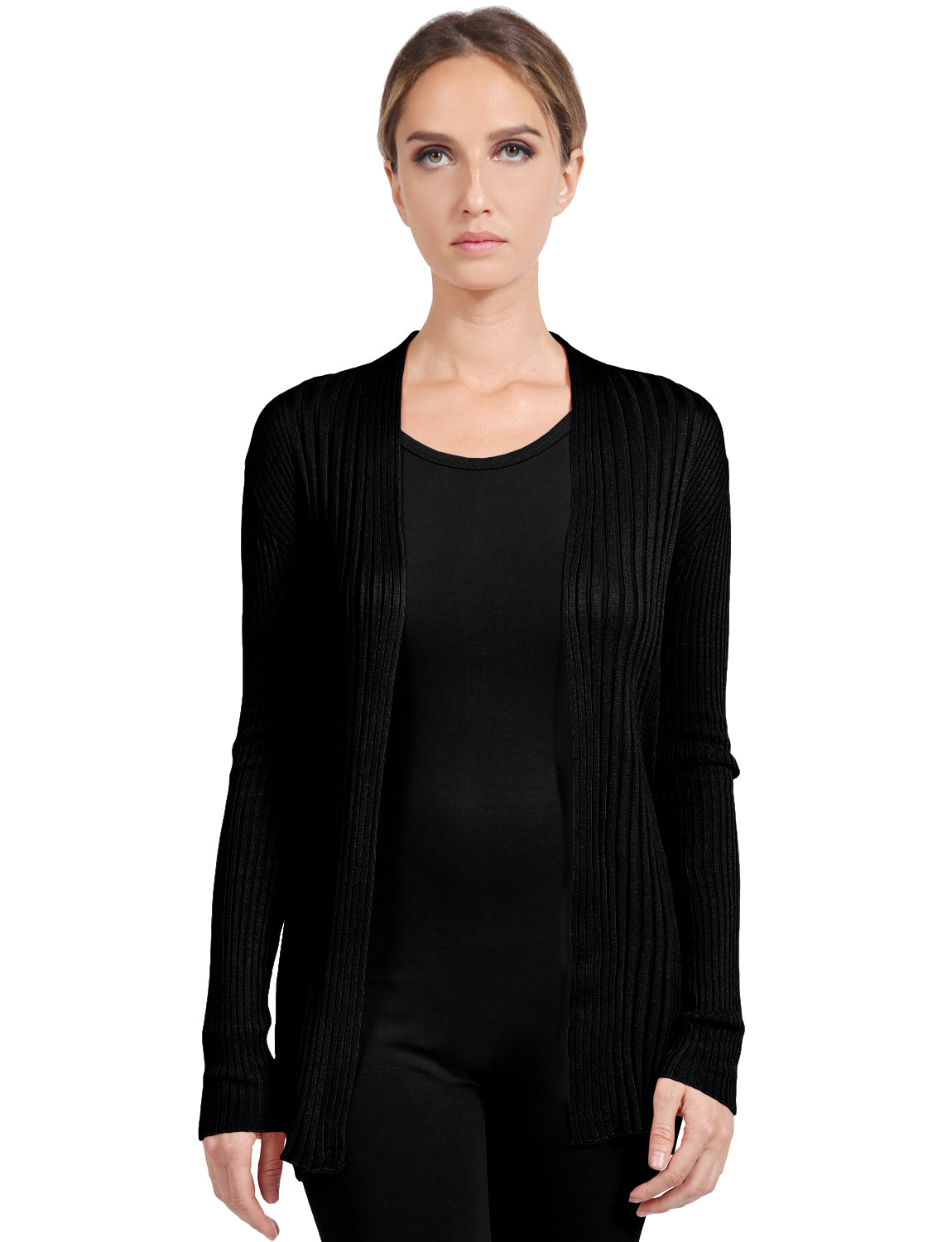 BASIC LONG SLEEVE OPEN FRONT RIBBED KNIT CARDIGAN NEWJ2050 