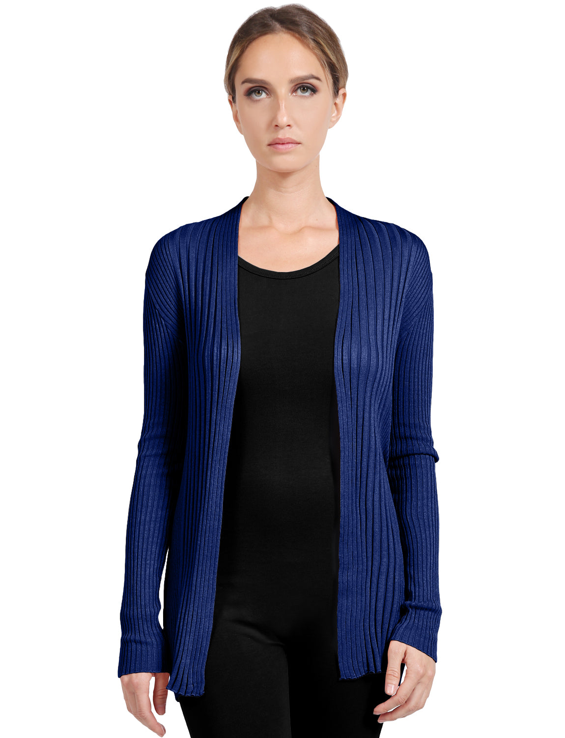 BASIC LONG SLEEVE OPEN FRONT RIBBED KNIT CARDIGAN NEWJ2050 