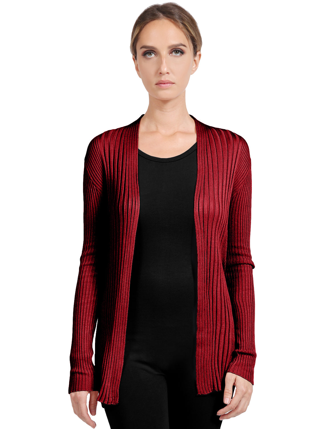 BASIC LONG SLEEVE OPEN FRONT RIBBED KNIT CARDIGAN NEWJ2050 