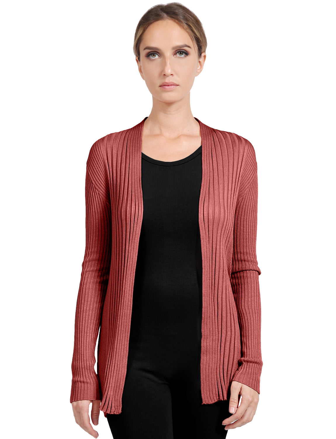 BASIC LONG SLEEVE OPEN FRONT RIBBED KNIT CARDIGAN NEWJ2050 
