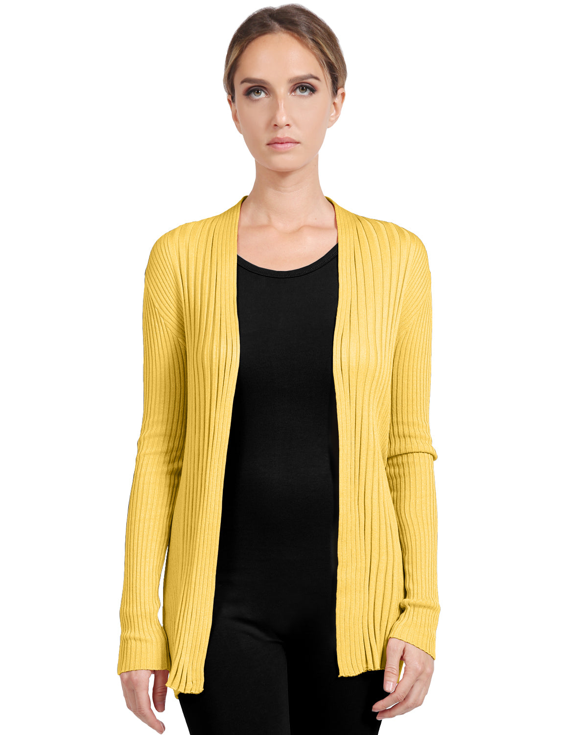 BASIC LONG SLEEVE OPEN FRONT RIBBED KNIT CARDIGAN NEWJ2050 