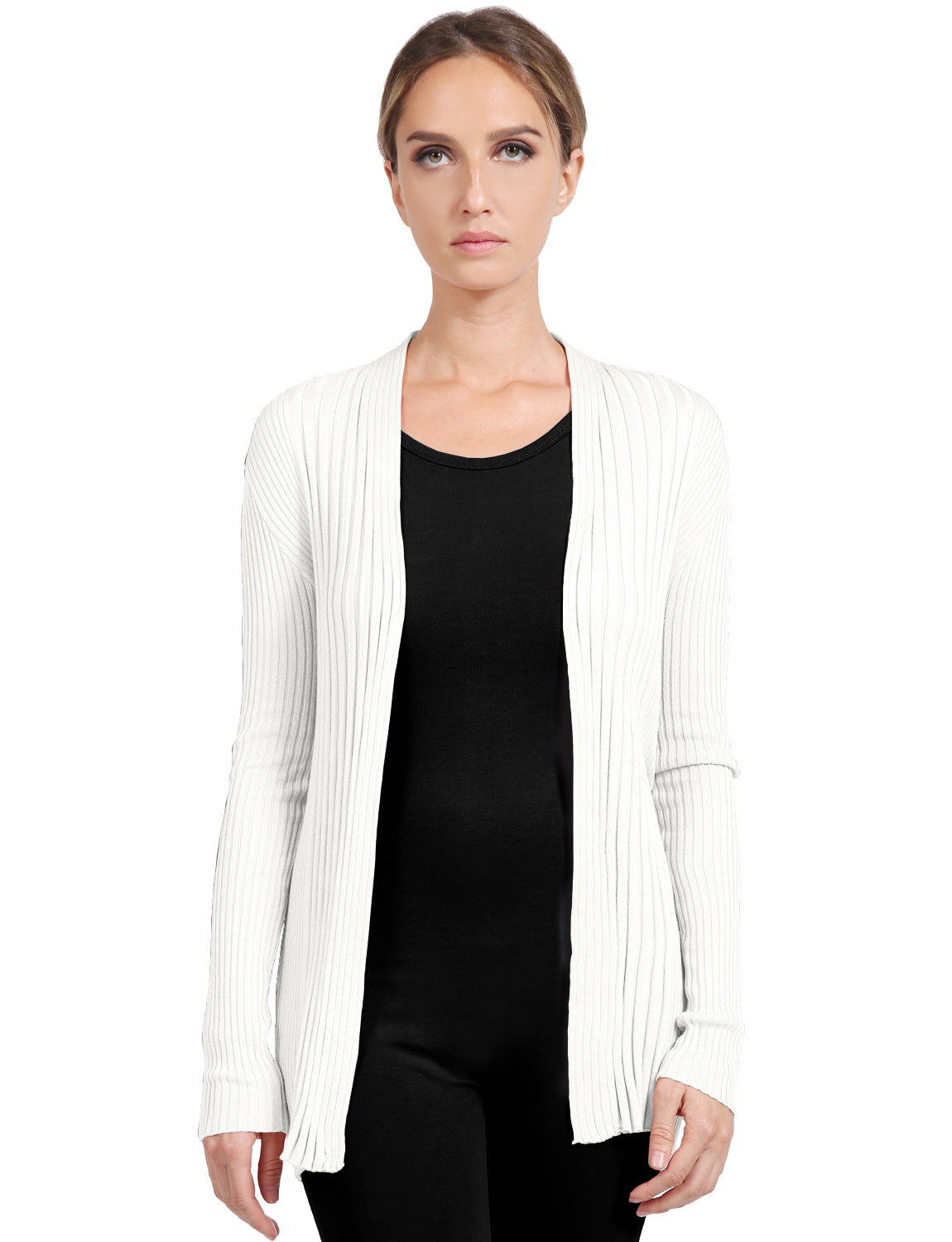 BASIC LONG SLEEVE OPEN FRONT RIBBED KNIT CARDIGAN NEWJ2050 