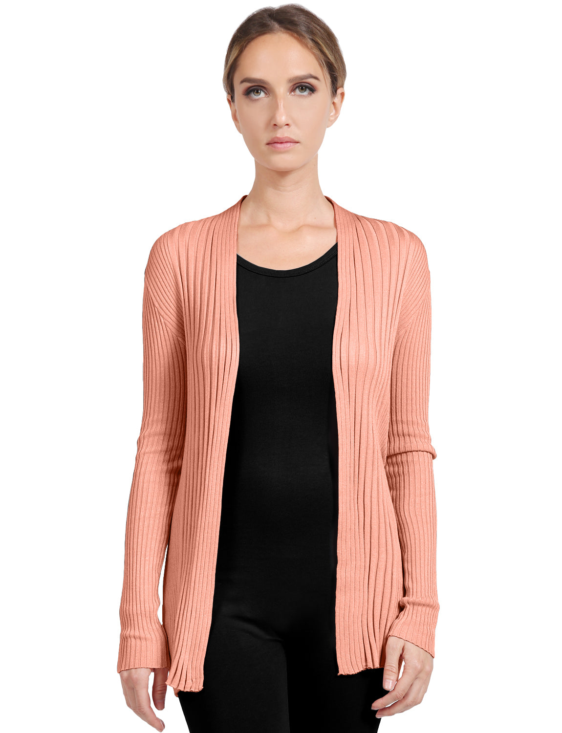BASIC LONG SLEEVE OPEN FRONT RIBBED KNIT CARDIGAN NEWJ2050 