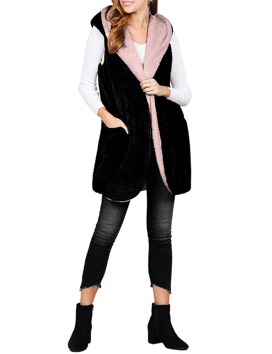 LIGHT WEIGHT SOFT FAUX FUR HOODED VEST