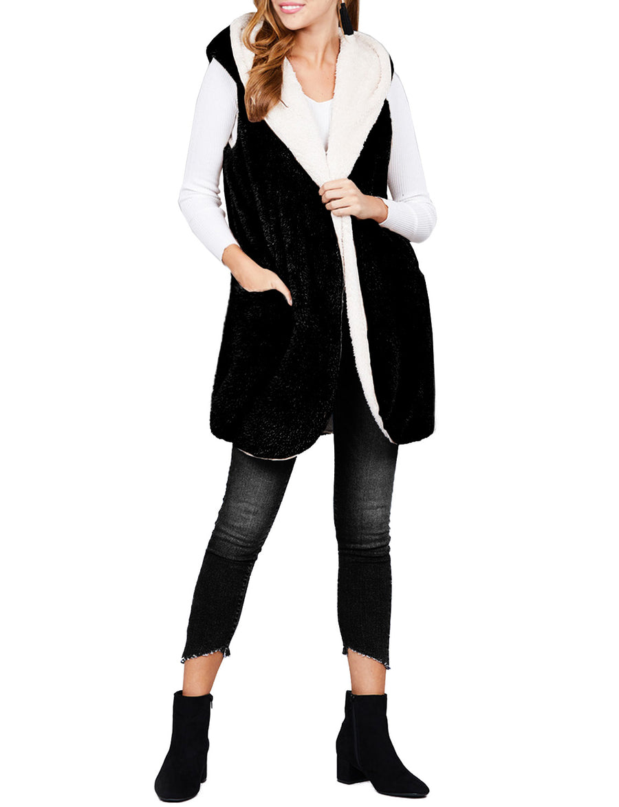 LIGHT WEIGHT SOFT FAUX FUR HOODED VEST