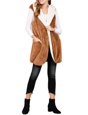 LIGHT WEIGHT SOFT FAUX FUR HOODED VEST