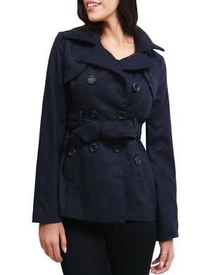 TWEED DOUBLE-BREASTED TRENCH PEA COAT NEWJ63 