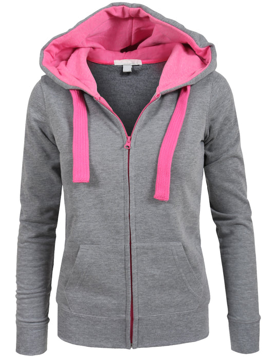LONG SLEEVE ZIP-UP FLEECE JACKET HOODIE WITH STRIPE PRINT DETAIL NEWJ71