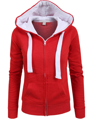 LONG SLEEVE ZIP-UP FLEECE JACKET HOODIE WITH STRIPE PRINT DETAIL NEWJ71 