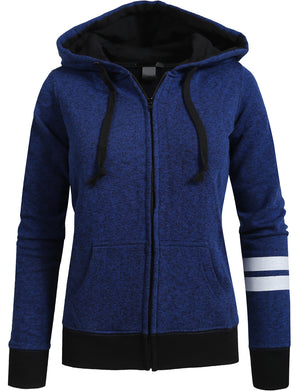 LONG SLEEVE ZIP-UP FLEECE JACKET HOODIE WITH STRIPE PRINT DETAIL NEWJ73 