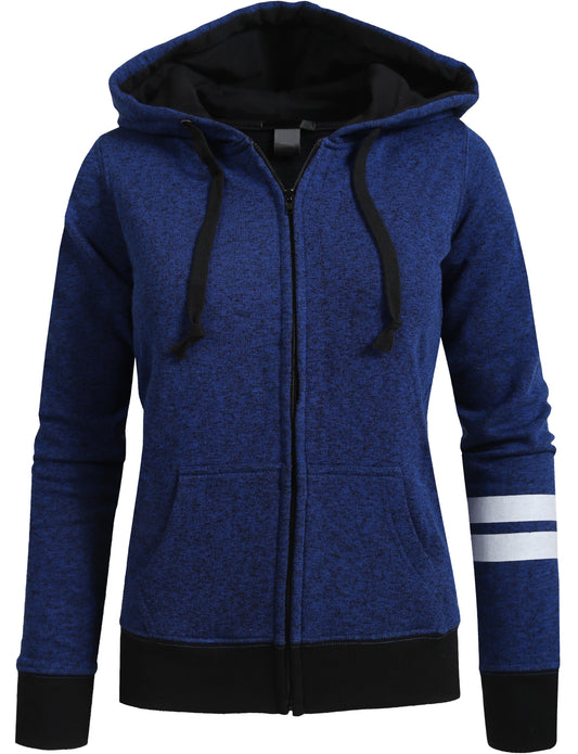 LONG SLEEVE ZIP-UP FLEECE JACKET HOODIE WITH STRIPE PRINT DETAIL NEWJ73