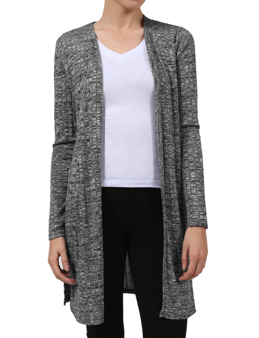 LONG SLEEVE OPEN FRONT LONG CUT TWEED CARDIGAN SWEATER NEWJ80 PLUS