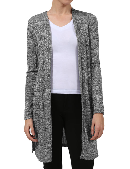 LONG SLEEVE OPEN FRONT LONG CUT TWEED CARDIGAN SWEATER NEWJ80