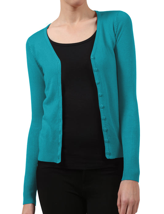 BUTTON DOWN CLASSIC V-NECK CARDIGAN SWEATER WITH STRETCH NEWJ91