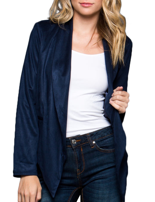 OPEN FRONT LIGHT WEIGHT DRAPED FAUX SUEDE WRAP JACKET NEWJ915