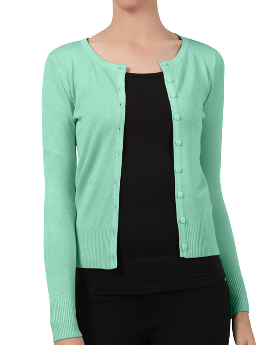 BASIC CREWNECK BUTTON DOWN LONG SLEEVE CARDIGAN SWEATER NEWJ92