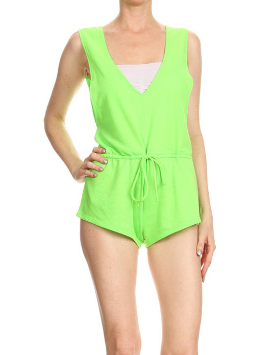 CASUAL LIGHT WEIGHT TERRY V-NECKLINE ATHLETIC ROMPER NEWJS05
