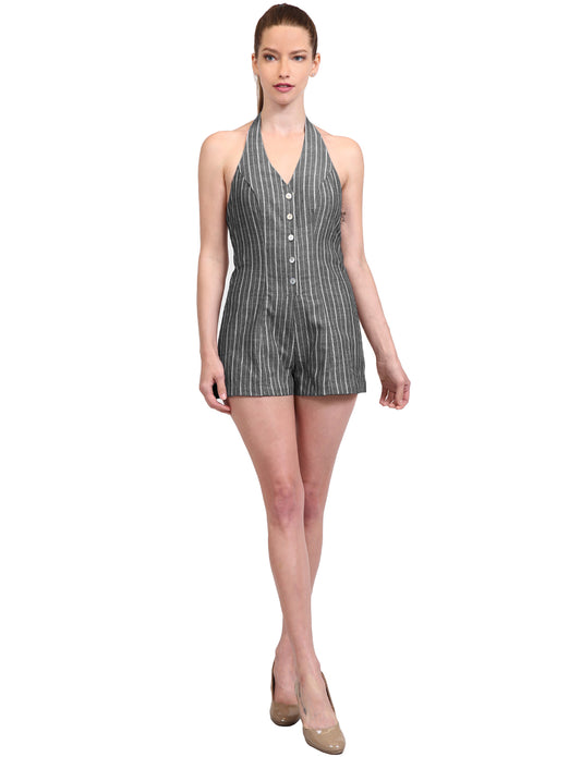 SEXY SCOOP/HALTER NECK STRIPED SHORTS SLEEVELESS ROMPER JUMPSUITS NEWJS09