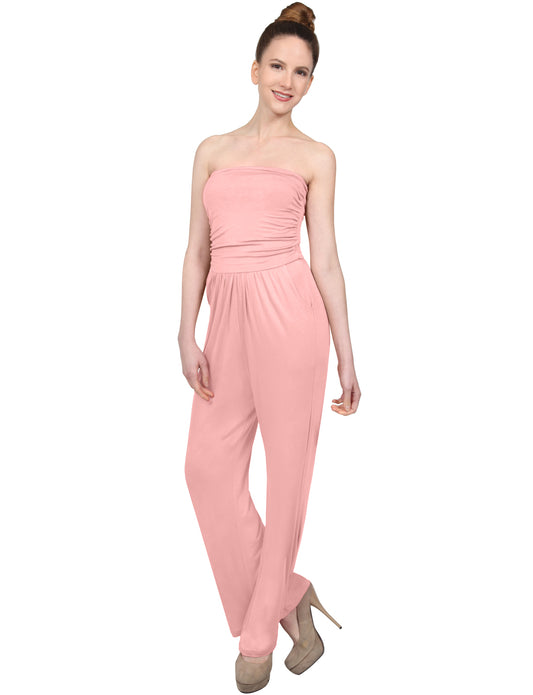 STRETCHY STRAPLESS TUBE TOP WIDE LONG LEG RAYON PANTS JUMPSUITS NEWJS13