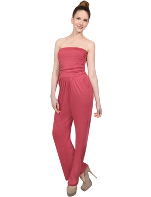 STRETCHY STRAPLESS TUBE TOP WIDE LONG LEG RAYON PANTS JUMPSUITS NEWJS13 