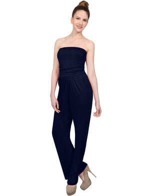 STRETCHY STRAPLESS TUBE TOP WIDE LONG LEG RAYON PANTS JUMPSUITS NEWJS13 