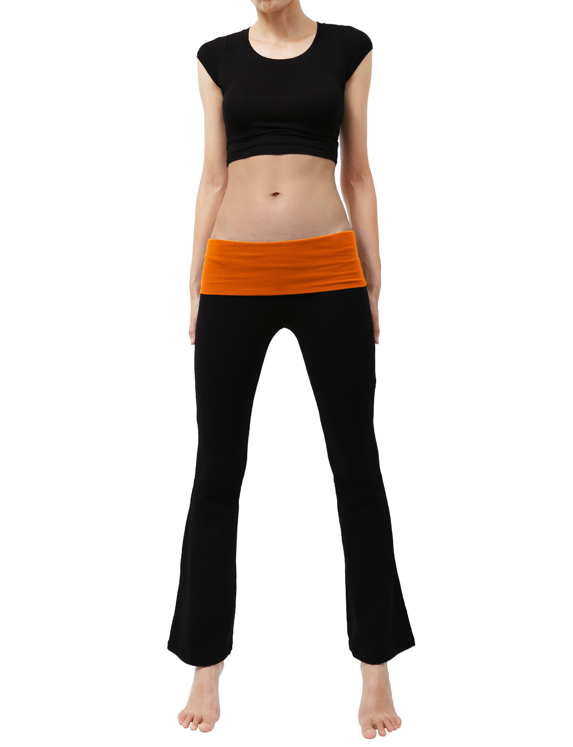 LIGHT WEIGHT SOLID STRETCH FOLD OVER FLARE YOGA PANTS - NE PEOPLE