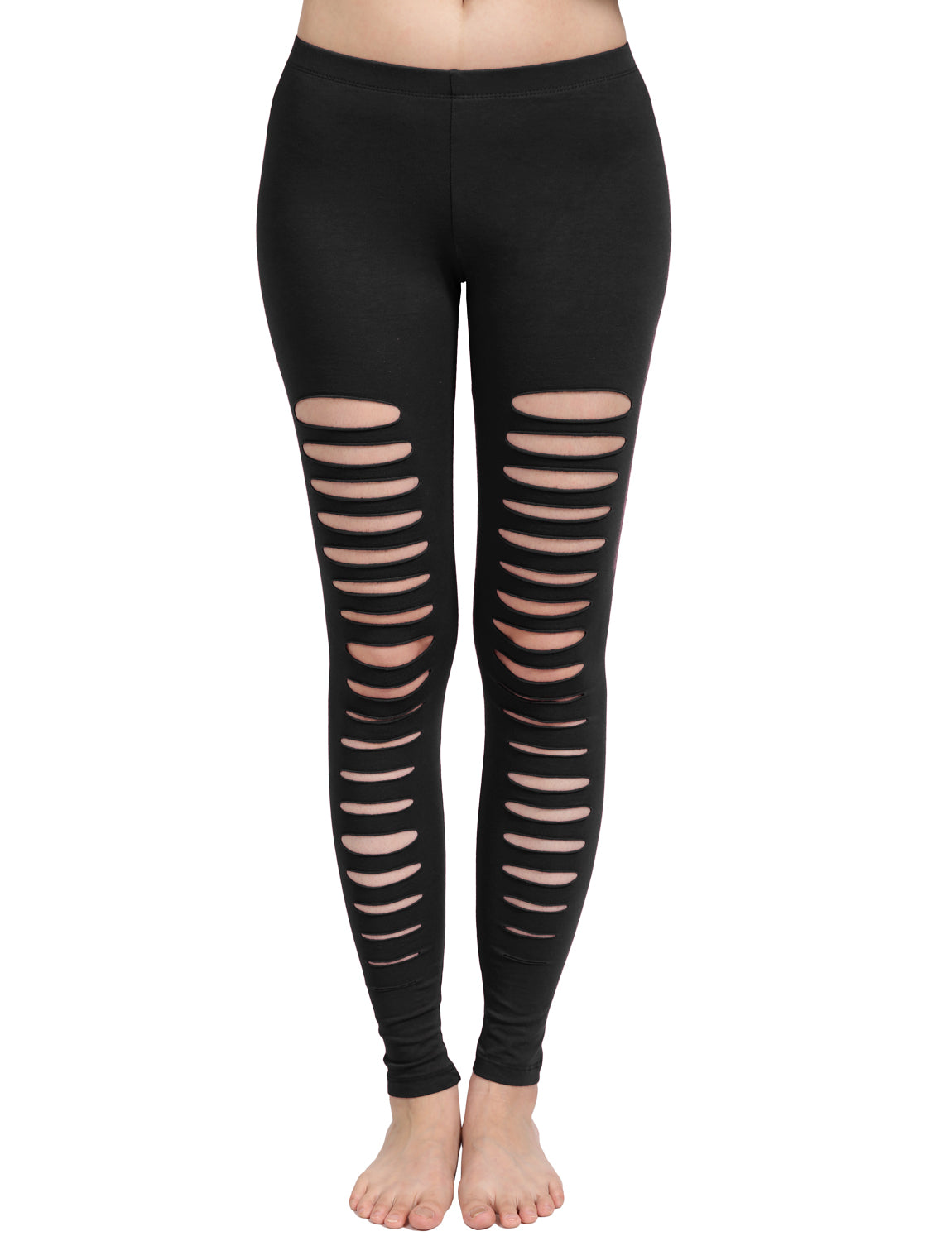 CASUAL ELASTIC LADDER CUT OUT COTTON JERSEY LEGGINGS - NE PEOPLE
