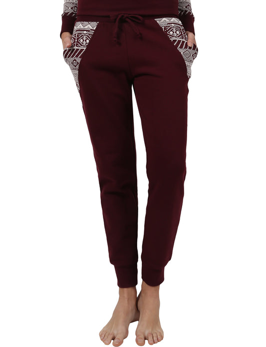 LIGHT WEIGHT FLEECE LONG JOGGER SWEATPANTS WITH KNIT TRIBAL PRINT NEWP30