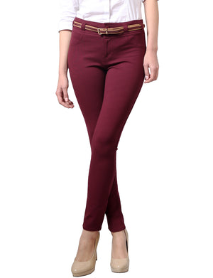 WOMEN’S COMFORABLE STRETCHY SLIM FIT SKINNY PANTS WITH BELT NEWP33 