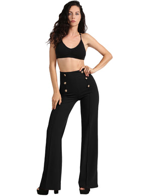 Womens High Waist Sailor Bell Bottom Long Pants