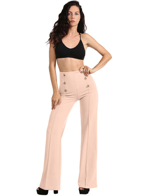 Womens High Waist Sailor Bell Bottom Long Pants