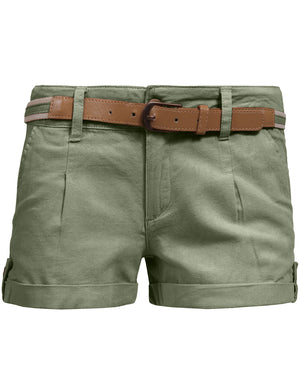 MID RISE FITTED CUFFED HEM CASUAL SHORTS W/BELT NEWP57 