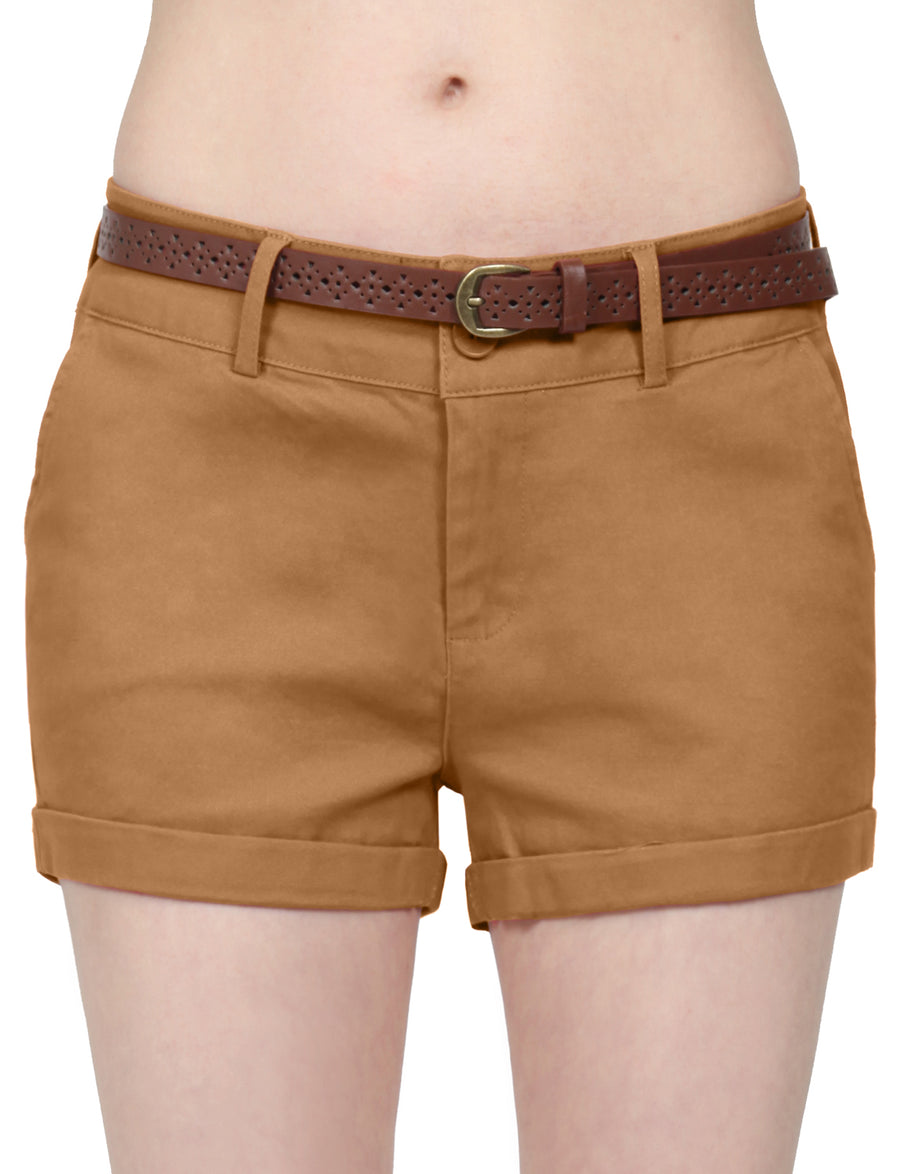 CASUAL HEM CUFFED WITH BUCKLED BELTS SHORTS PANTS NEWP93 