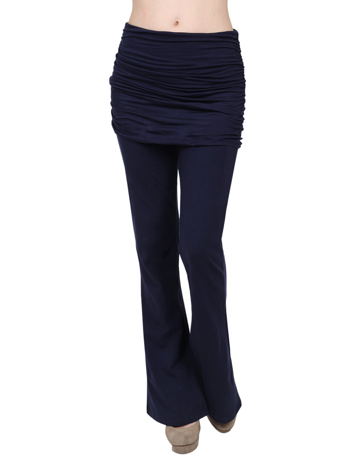 LIGHT WEIGHT SOLID STRETCH FOLD OVER FLARE YOGA PANTS - NE PEOPLE