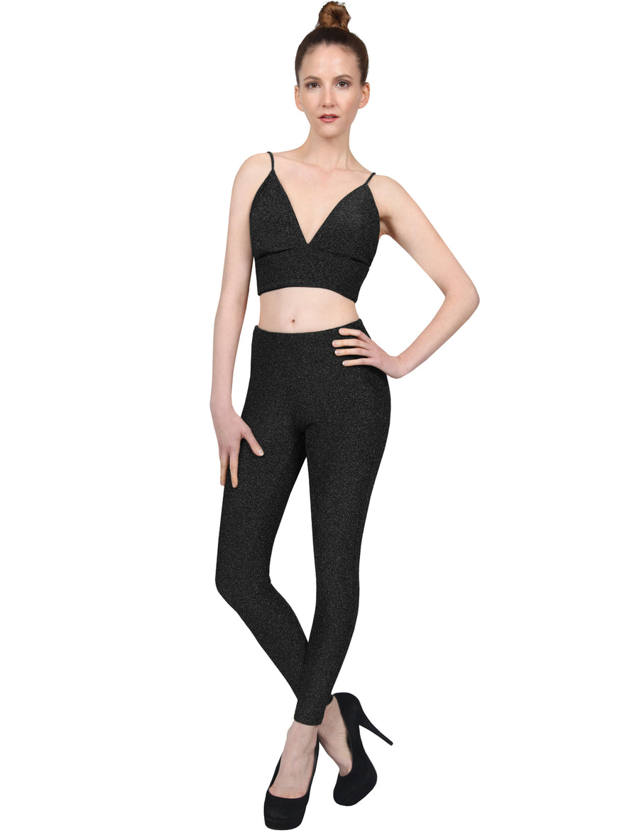SEXY SHINY GLITTER/METALLIC STRAP BRA CROP TOP & PANTS SET NEWS01 