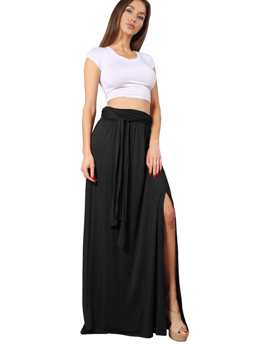 CASUAL RELAXED LONG MAXI WRAP SKIRT WITH SELF TIE BELT NEWSK26