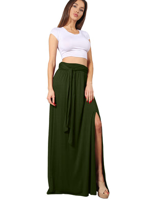 CASUAL RELAXED LONG MAXI WRAP SKIRT WITH SELF TIE BELT NEWSK26 