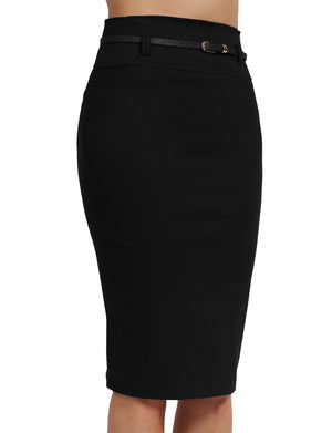 BASIC SOLID KNEE LENGTH WORK OFFICE PENCIL SKIRTS WITH BELT NEWSK35 PLUS